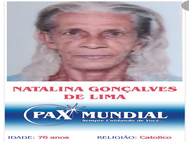 MORREU AOS 76 ANOS DE  IDADE  NATLIA  GONALVES  DE LIMA  EM ITAPURANGA .