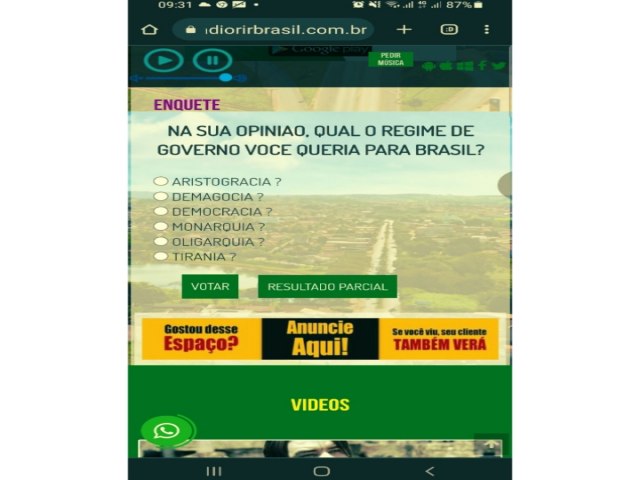 NA SUA OPINIO  QUAL SRIA  O REGIME  DE GOVERNO  IDEIA  PARA O  BRASIL  ATUALMENTE. 