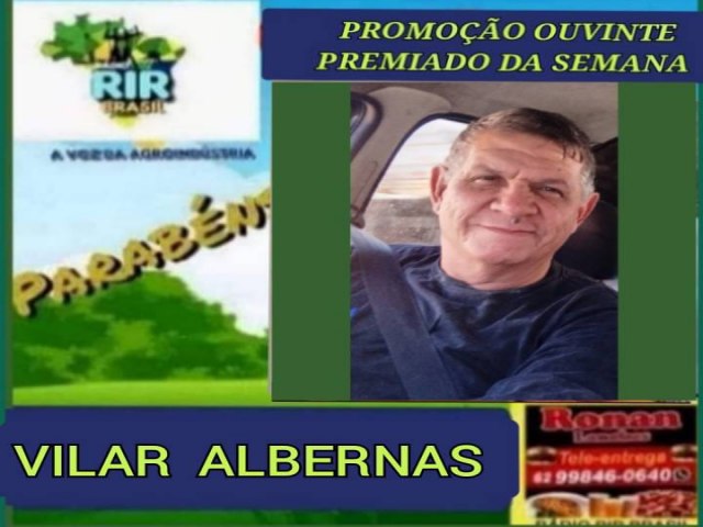 VILAR ALBERNAZ  GANHADOR DA PROMOCAO OUVITE PREMIADO DA SEMANA NO SORTEIO ESPECIAL DO DIA DE NATAL 