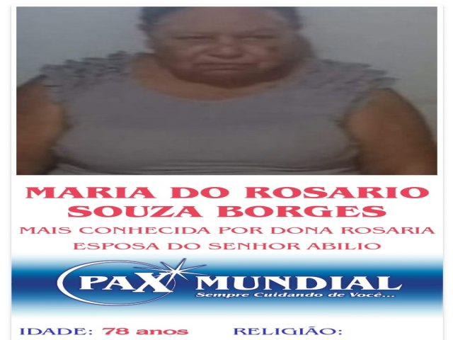 MORREU  AOS 79 ANOS  A SENHORA  MARIA DO ROSRIO SOUZA BORGES  EM ITAPURANGA 