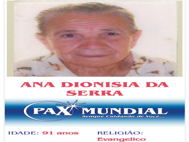 MORREU AOS 91 ANOS  ANA DIONSIA DA SERRA EM ITAPURANGA 