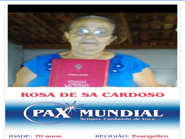 MORREU AOS 70 ANOS A SENHORA ROSA DE SA CARDOSO EM ITPURANGA ONTEM E VAI SEPULTADA HOJE 