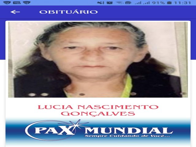 Morreu aos 84 anos a senhora Lucia Nascimento Gonalves em Itapuranga 