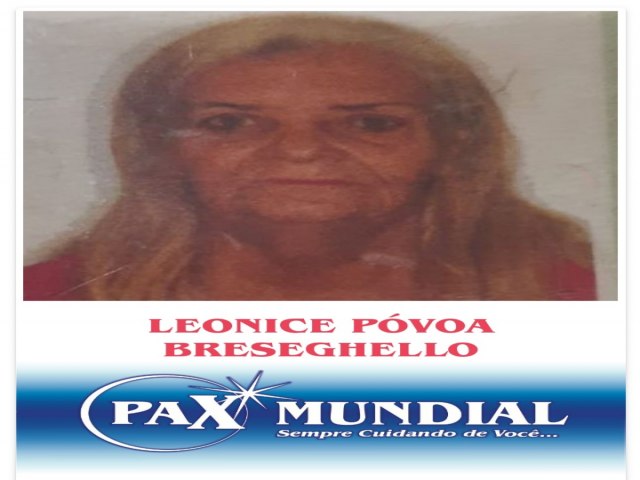 Morreu aos 69 anos  a senhora  Leonice  Pvoa Breseghello em Itapuranga Gois 