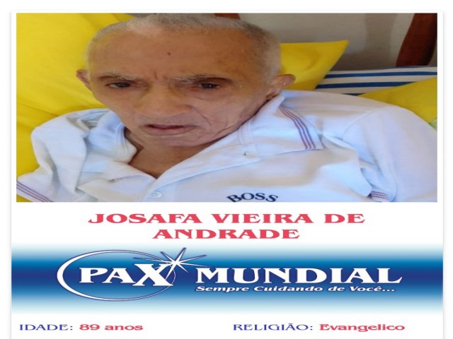 Morreu aos 89 anos o  senhor  Josava Vieira de Andrade  em Itapuranga  Gois 