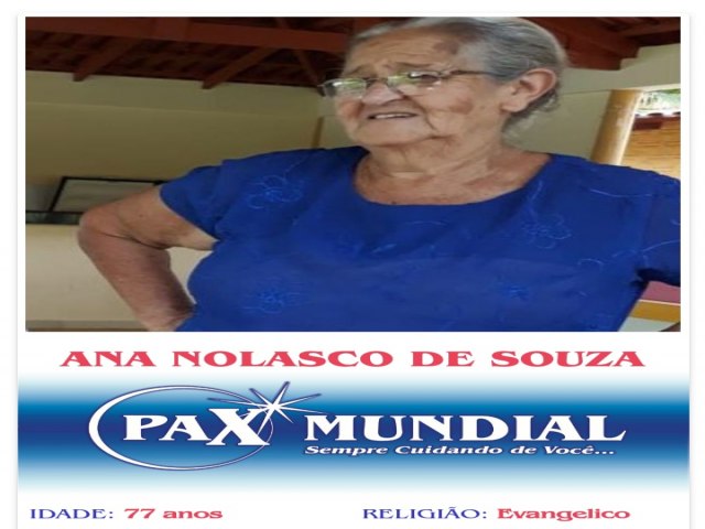 Morreu  aos  77 anos a senhora  Ana Nolasco de Souza em Itapuranga  Gois 