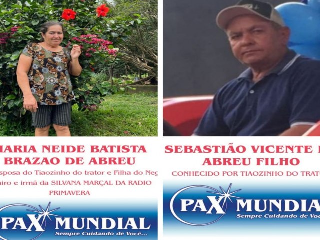 ITAPURANGA FICOU ABALADA COM A MORTE DO CASAL SEBASTAO VICENTE ABREU E MARIA NEIDE BRAZAO   