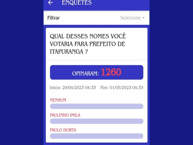 A PAX MUNDIAL FAZ SEGUINTE ENQUETE: QUAL  DESSES  NOMES  VOC  VOTARIA  PARA PREFEITO: PAULO  IMILA OU PAULO  HORTA  ??.?..