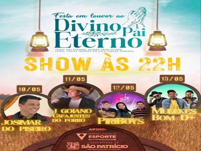 SHOW COM JOTA GOIANO E CAFAJESTES DOFORRO HOJE NA FESTA  DO DIVINO PAI ETERNO  EM SAO PATRICIO