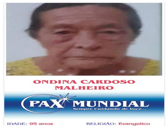 MORREU AOS 95 ANOS A SENHORA ONDINA CARDOSO MALHEIRO EM ITAPURANGA GOAIS 