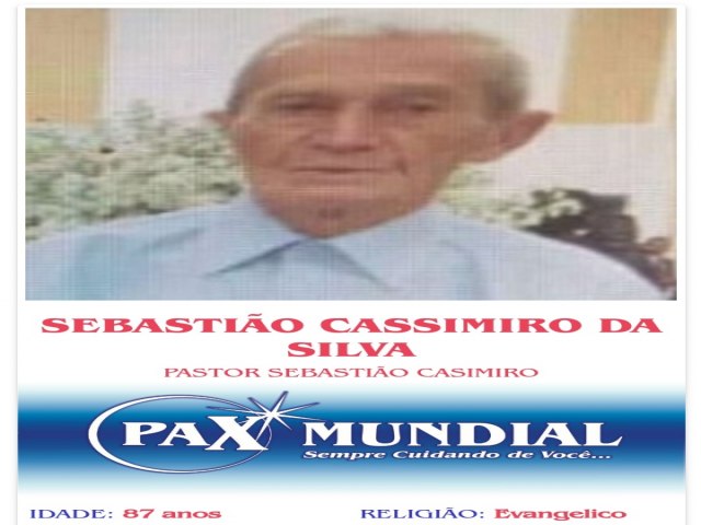 MORREU AOS  87 ANOS O SENHOR SEBASTIO CASSIMIRO DA SILVA  EM ITAPURANGA GOIS 