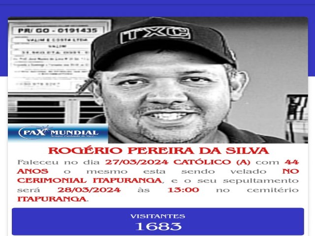 MORREU AOS 44 ANOS  O ROGRIO PEREIRA DA SILVA  EM ITAPURANGA GOIS 