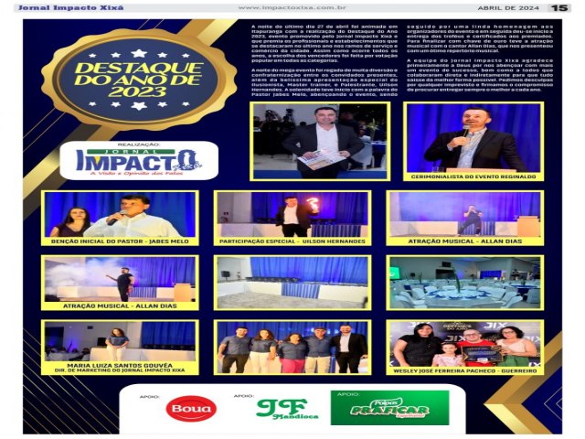 JORNAL IMPACTO XIXA  APRESENTA O DISTAQUE DE 2023 