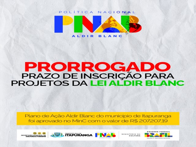 Inscries dos projetos da Lei Aldir Blanc 𝐩𝐫𝐨𝐫𝐫𝐨𝐠𝐚𝐝𝐚𝐬 at o dia 17 de junho! 