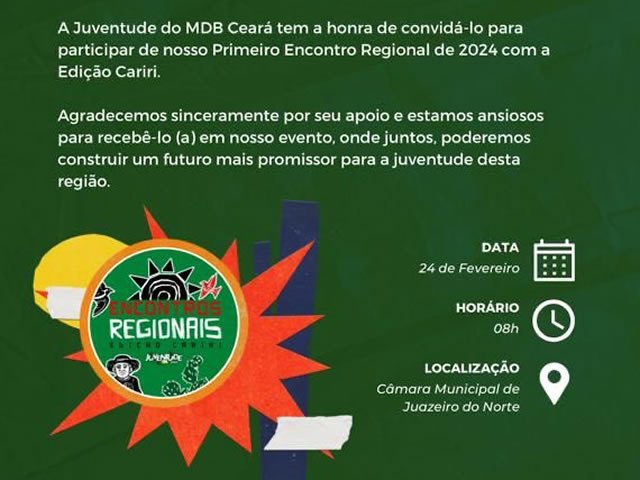 1º Encontro Regional da Juventude do MDB Ceará acontecerá neste sábado em Juazeiro do Norte