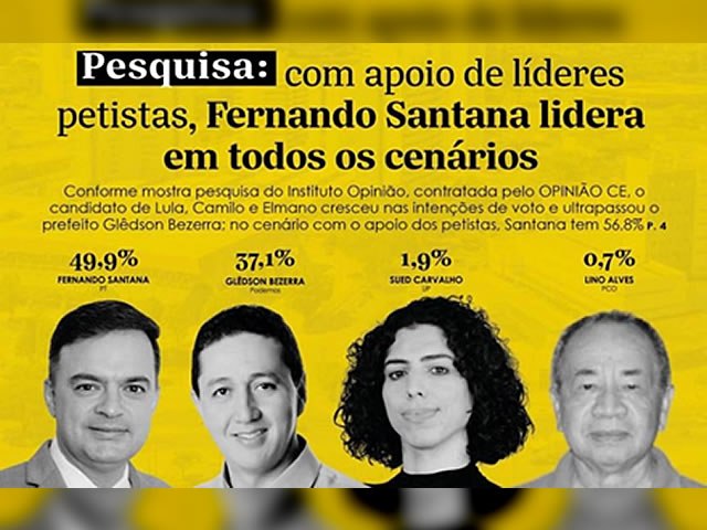 Fernando Santana lidera em todos os cenrios na segunda pesquisa do Instituto Opinio