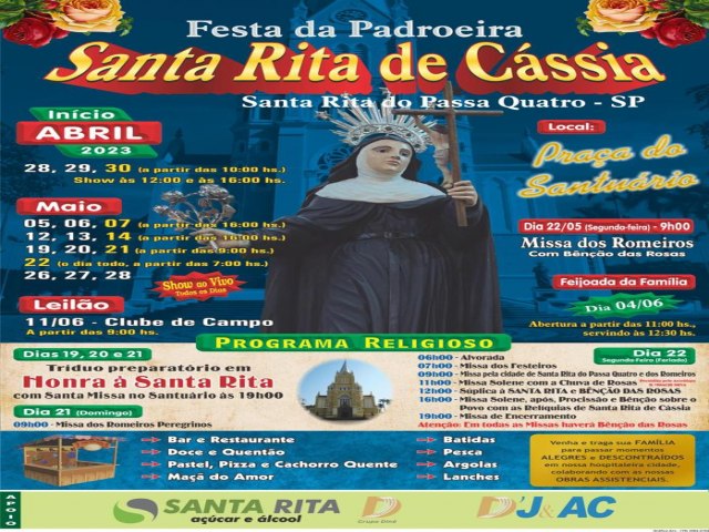 Quermesse de Santa Rita de Cssia acontecer entre os dias 28 de abril e 28 de maio