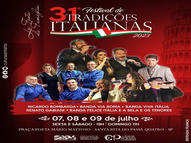 31 Festival das tradies italianas continua neste sbado e domingo; presena do secretrio estadual de Turismo  aguardada