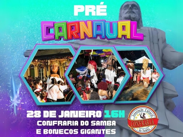 Morro Itatiaia ter Pr-carnaval com escola de samba e bonecos gigantes na tarde do dia 28 de janeiro