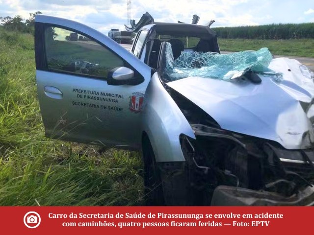 Acidente com carro da Prefeitura de Pirassununga deixa 4 feridos, 2 em estado grave