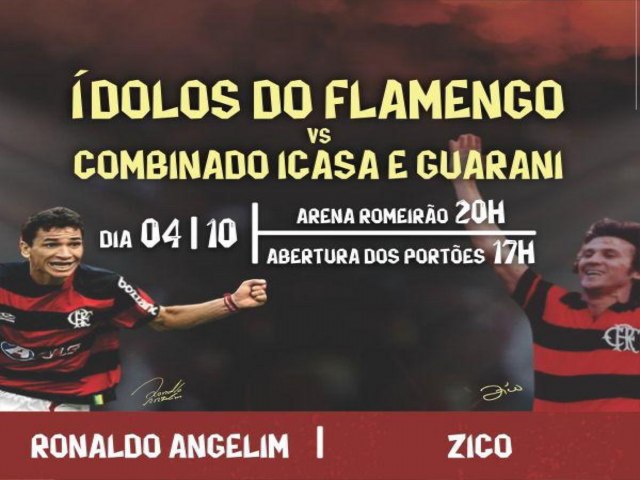 Mais de 7.300 ingressos já foram vendidos para o jogo Ídolos do Flamengo x Combinado Icasa/Guarani, na Arena Romeirão; saiba mais