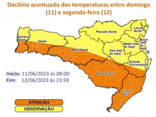 Defesa Civil emite nota de Ateno para queda de temperatura e chuva neste domingo