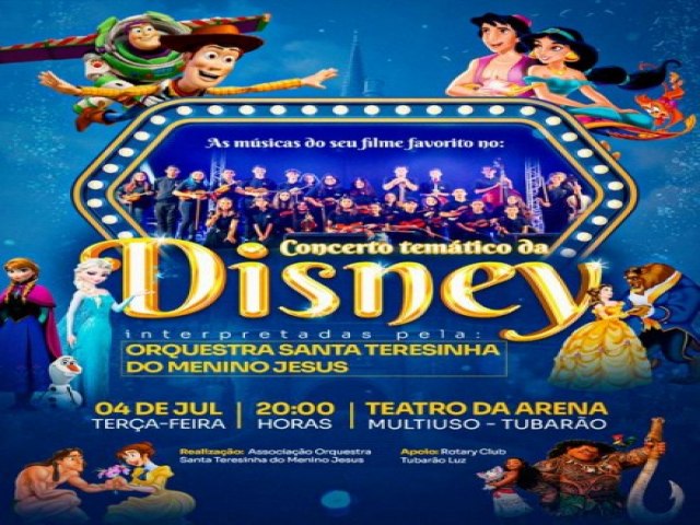 Concerto gratuito com clssicos da Disney acontece nesta tera (04) e ter personagens infantis