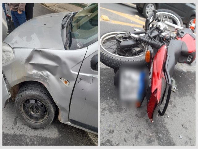 Acidente entre moto e carro deixa duas pessoas feridas