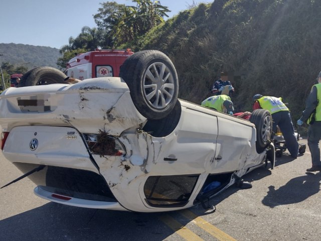 Motorista tenta matar aranha, perde controle do carro e capota