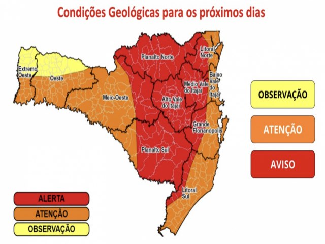 Defesa Civil alerta para riscos de deslizamentos em toda Santa Catarina