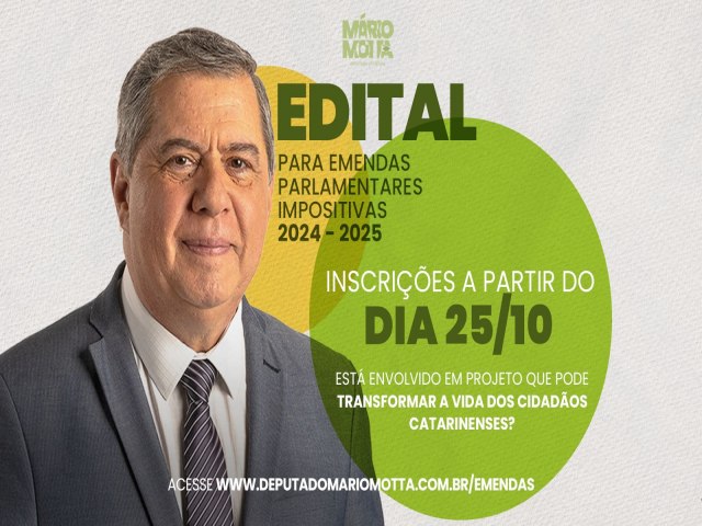 Deputado Mrio Motta abre edital para Emendas Participativas do ano de 2025