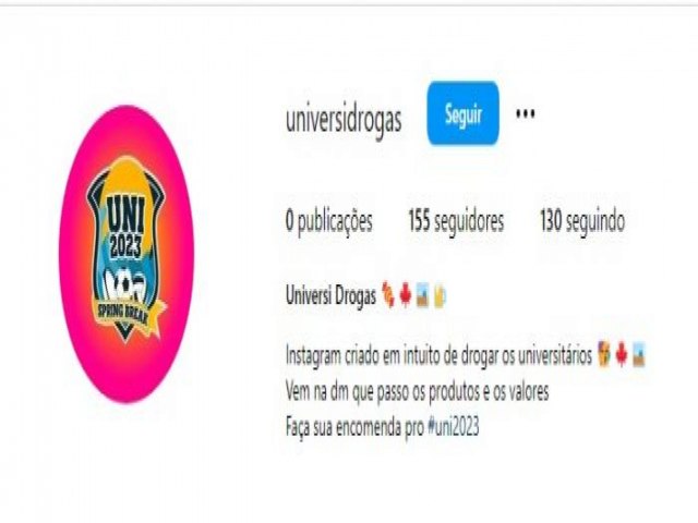 Perfil no Instagram anuncia venda de drogas para o Universipraia