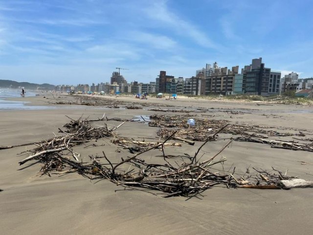 Laguna - Cerca de dois meses aps fortes chuvas, praia ainda tem acmulo de entulhos