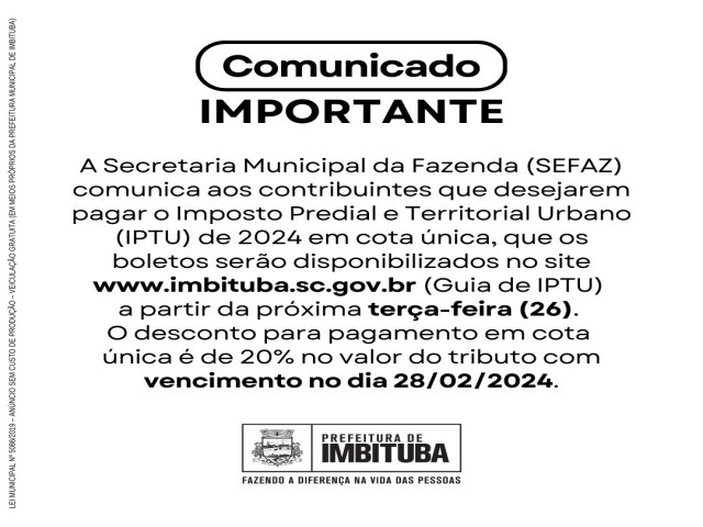 Comunicado da Prefeitura Municipal de Imbituba