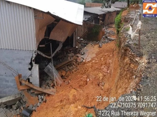 Trabalhadores ficam soterrados aps deslizamento de muro em Joinville