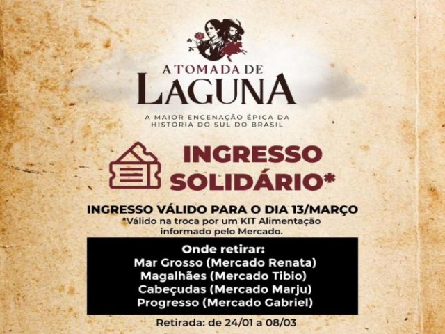 Ingresso solidrio para a Tomada de Laguna: veja como participar da iniciativa social