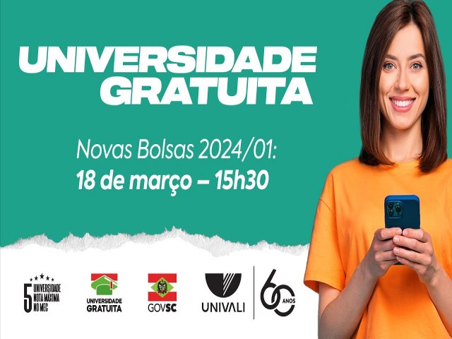 Prazo para inscries no Programa Universidade Gratuita para o segundo semestre de 2024 comea na prxima tera-feira