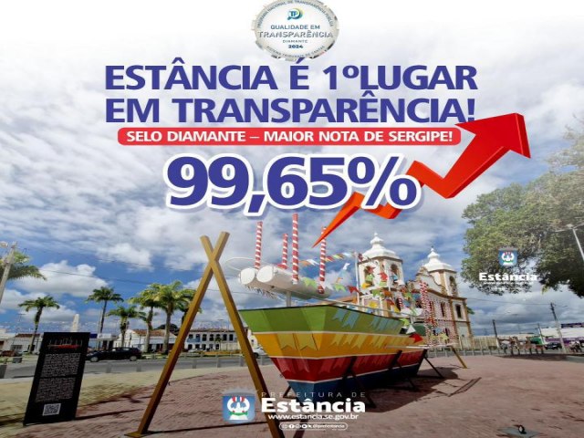 Estncia alcana o 1 lugar em Transparncia em Sergipe e conquista o Selo Diamante